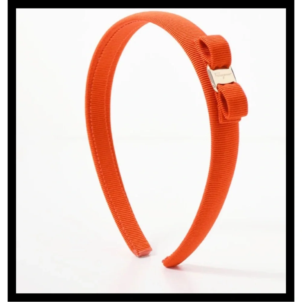 FERRAGAMO Vara Bow Grosgrain Headband in Vibrant Orange – With Original Box
